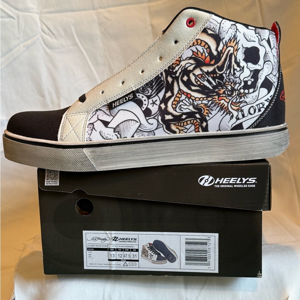Heelys Ed Hardy Racer 20 Mid Black and Cream Sneakers